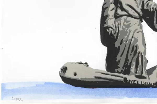 Detailed view of a zodiac of screen print "Ferryman" by LAPIZ, signed by the artist, asking price €105