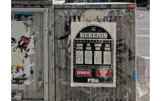 Detail view of the relief print "Bekersis-education-pokie" by street artist LAPIZ in Hamburg. Addressing planned cutbacks in the educational system